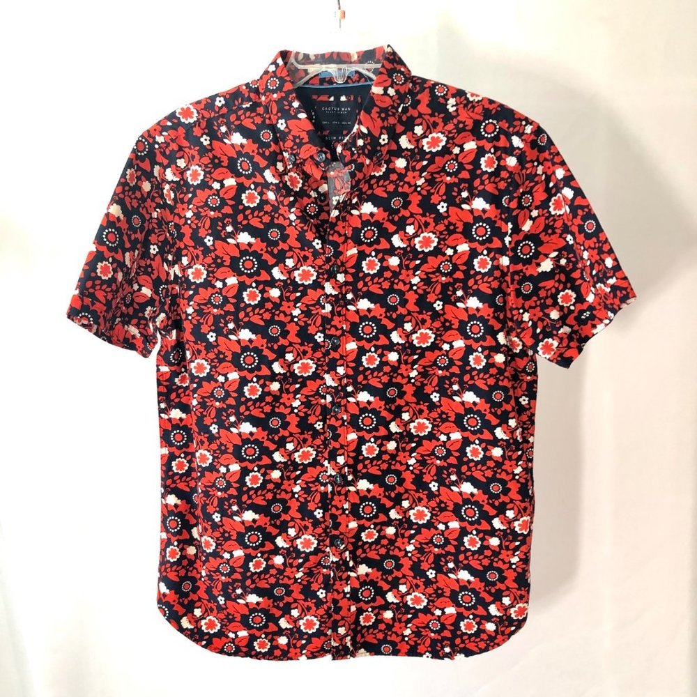 Men’s Cactus Man Red Print Short Sleeve Shirt sz Large